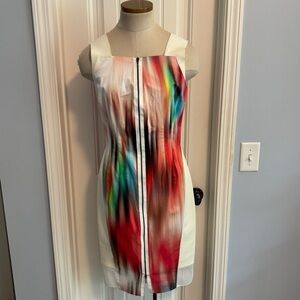 NEW Elie Tahari 6 Zip Front Sheath Dress ~ Abstract Career Professional Office